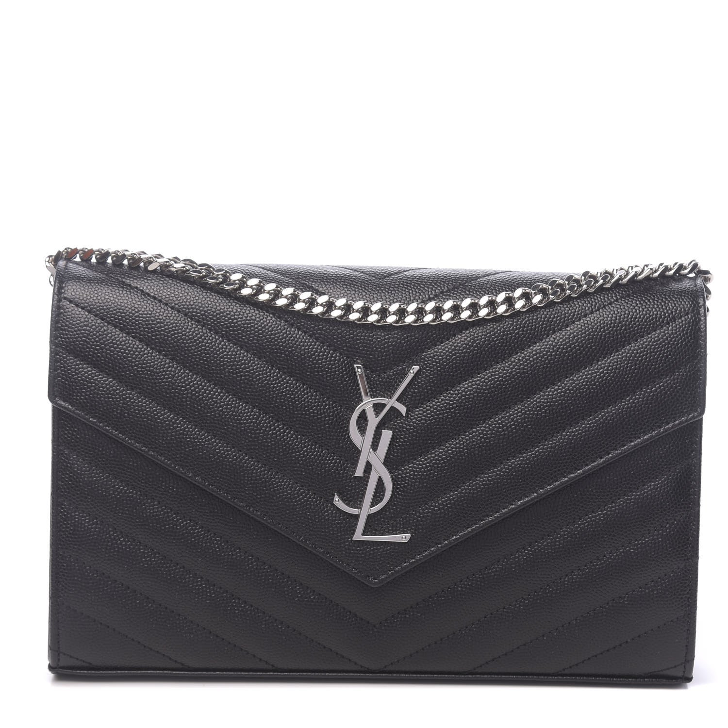 Saint Laurent Grain De Poudre Matelasse Chevron Monogram Chain Wallet Black 1 of 10