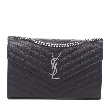 Saint Laurent Grain De Poudre Matelasse Chevron Monogram Chain Wallet Black 1 of 10