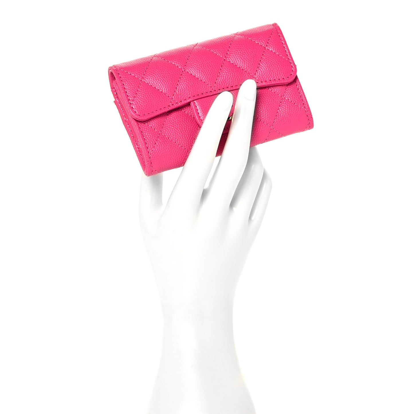 Caviar Quilted Flap Card Holder Wallet Dark Pink