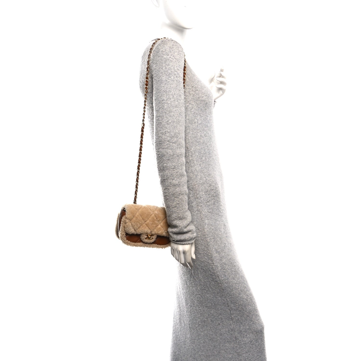 Chanel Shearling Lambskin Quilted Mini Furry Coco Flap Beige Dark Brown 2 of 10