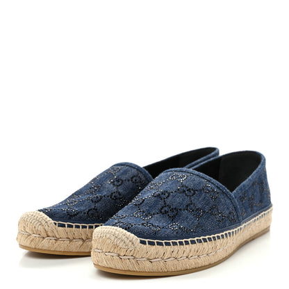 Gucci Denim Crystal GG Monogram Espadrilles 41 Blue 3 of 10