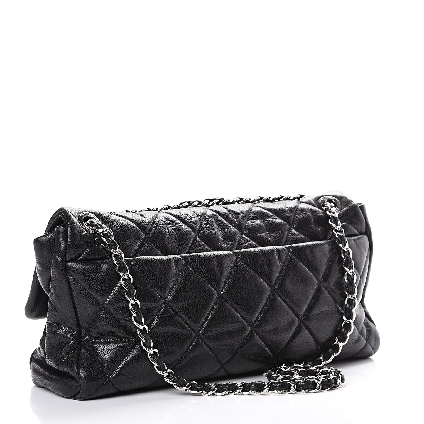 Glazed Caviar Medium Nature Flap Bag Black