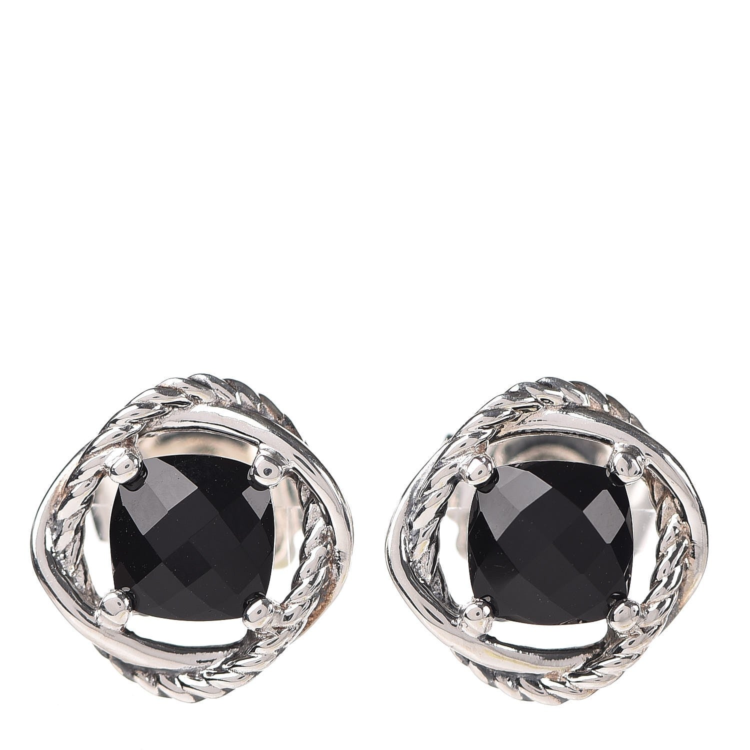David Yurman Sterling Silver Black Onyx 7mm Infinity Earrings 1 of 4