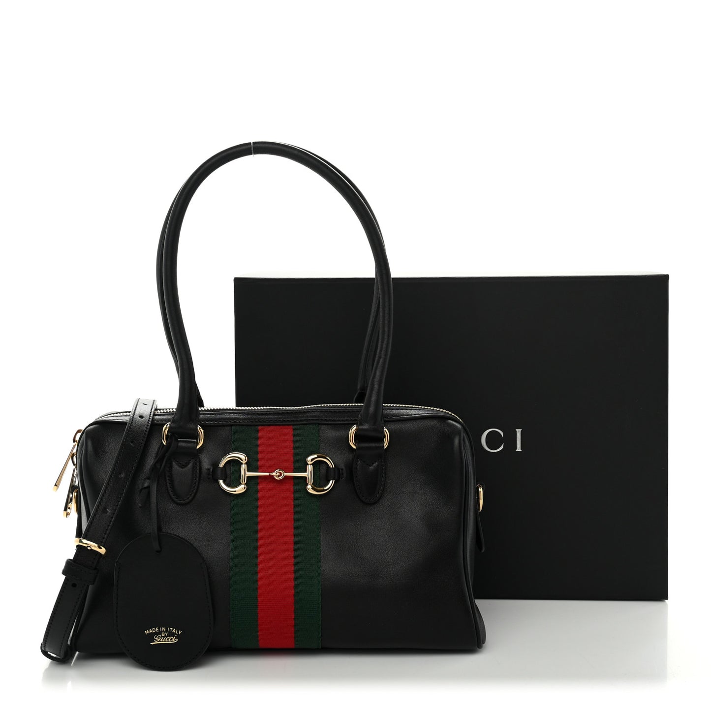 Calfskin Web Medium Borsetto Boston Black