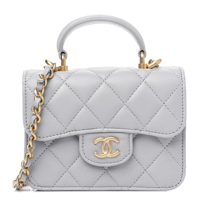 Chanel Lambskin Quilted Top Handle Flap Coin Purse With Chain Grey 1 of 5