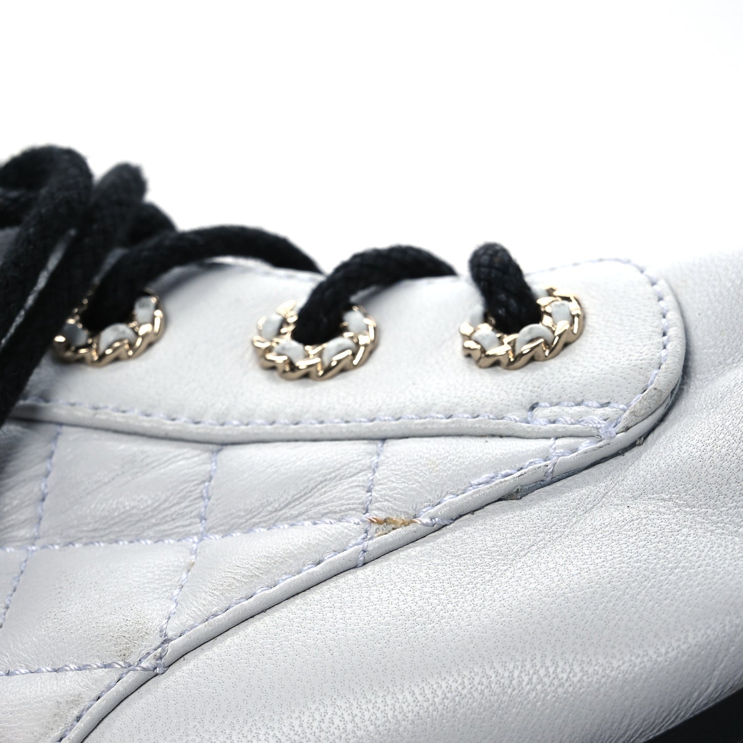 Shiny Lambskin Quilted Lace Up Combat Boots 39.5 White Black