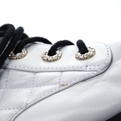 Chanel Shiny Lambskin Quilted Lace Up Combat Boots 39.5 White Black 15 of 18