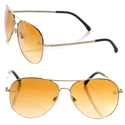 Chanel Titanium Lambskin CC Aviator Sunglasses 4189-T-Q Gold 1 of 6