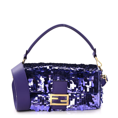Fendi Sequin Paillettes Shiny Nappa Sex and the City Baguette Viola Purple Rain 1 of 11