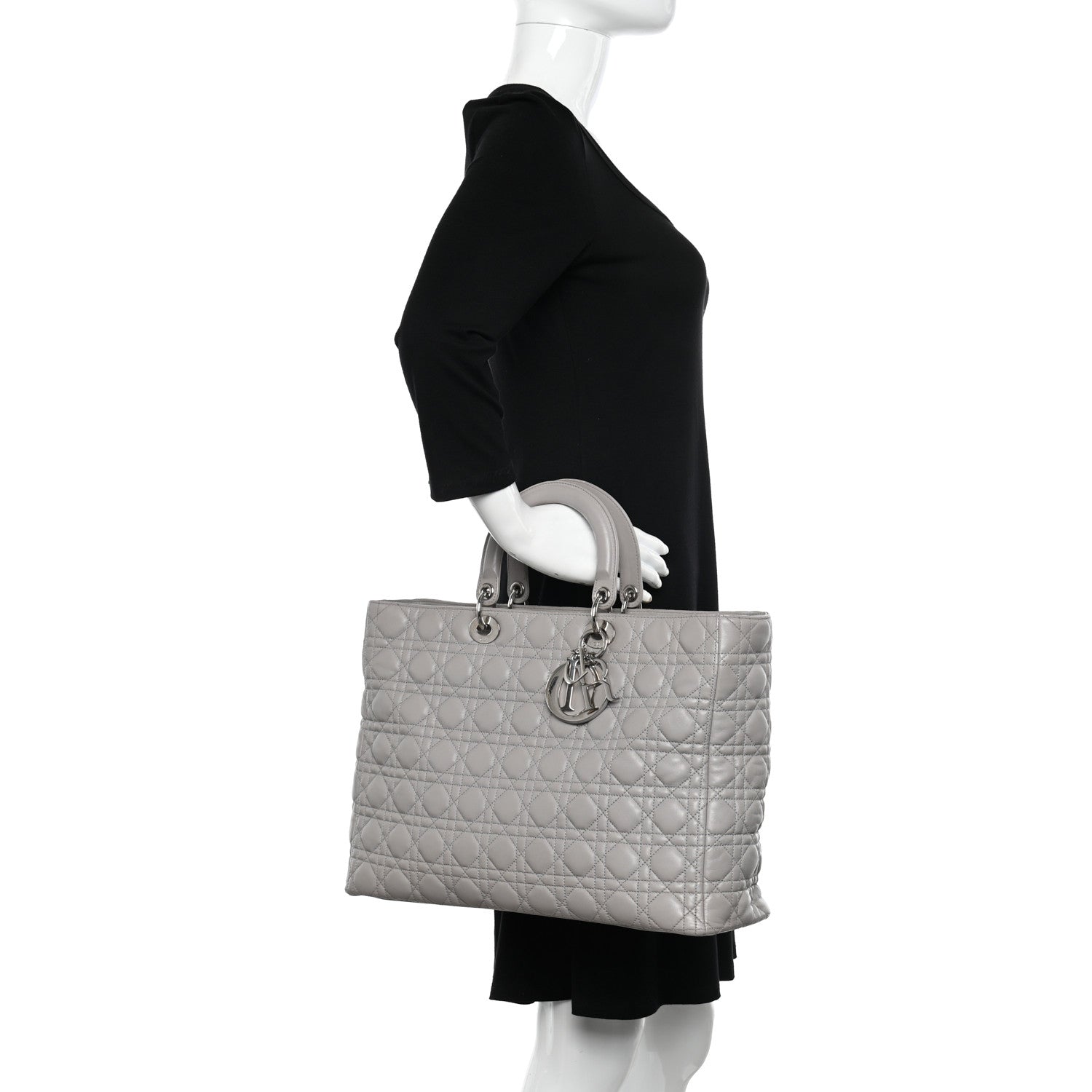 Christian Dior Lambskin Cannage XL Lady Dior Light Grey 2 of 11
