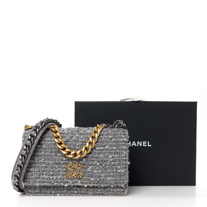 Chanel Wool Tweed Lambskin Quilted Chanel 19 Wallet On Chain WOC Grey 12 of 12