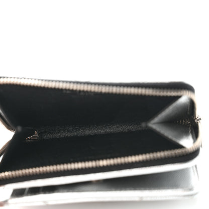 Saint Laurent Metallic Grain De Poudre Matelasse Chevron Monogram Compact Zip Around Wallet Silver 5 of 7