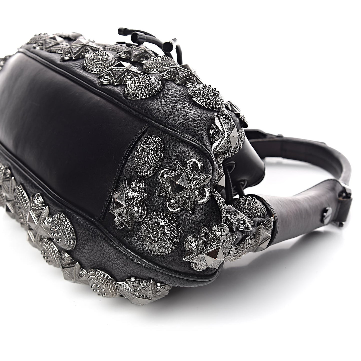 Calfskin Mason Warrior Studded Hobo Black