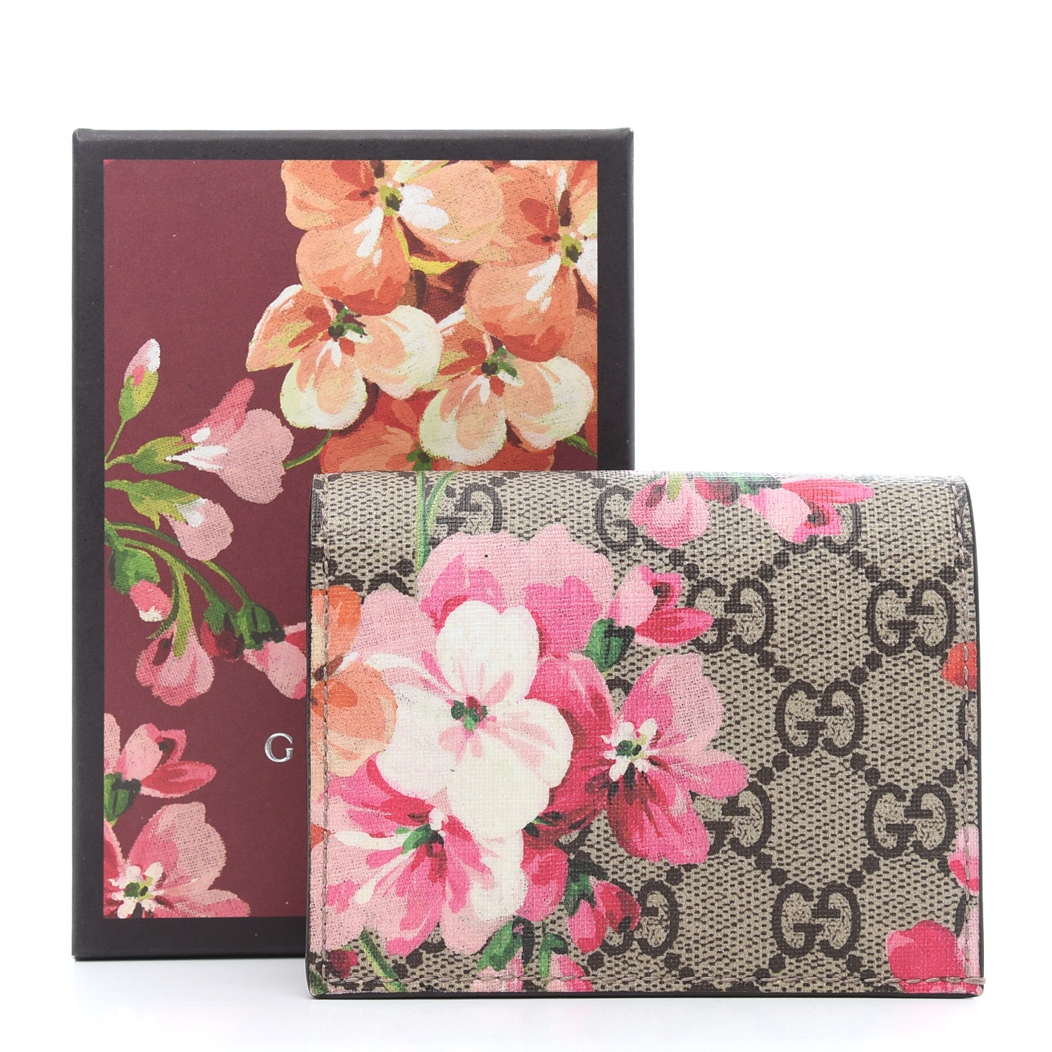 Gucci GG Supreme Monogram Blooms Card Case Wallet Beige Multicolor Dry Rose 7 of 7