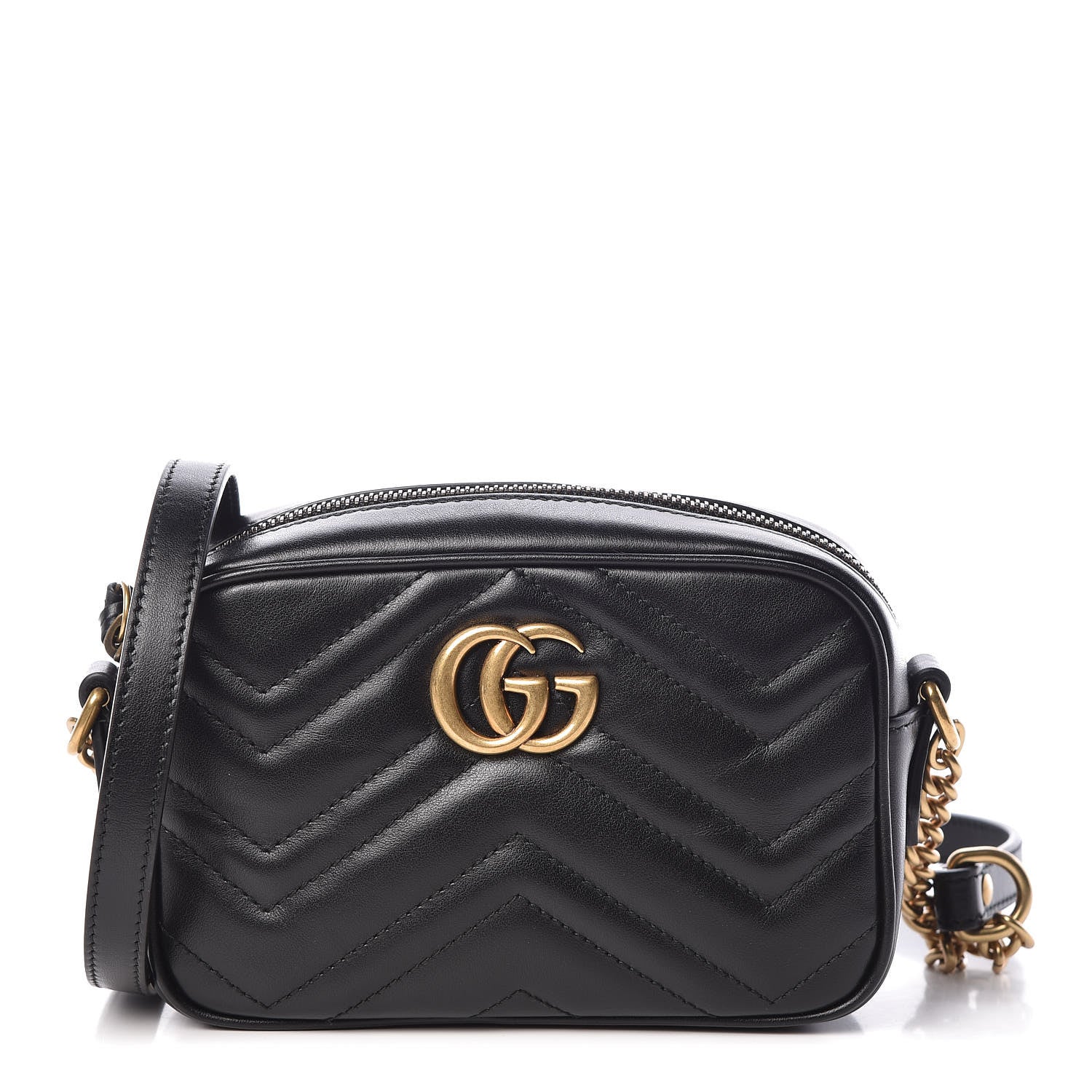 Gucci Calfskin Matelasse Mini GG Marmont Chain Shoulder Bag Black 1 of 10
