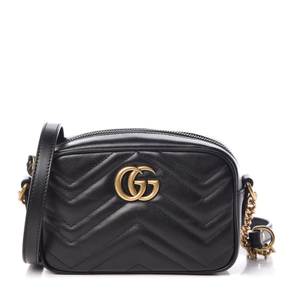 Gucci Calfskin Matelasse Mini GG Marmont Chain Shoulder Bag Black 1 of 10