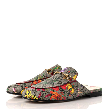 Gucci GG Supreme Monogram Flora Womens Princetown Slippers 39.5 Beige Ebony Multicolor Rosso 3 of 8