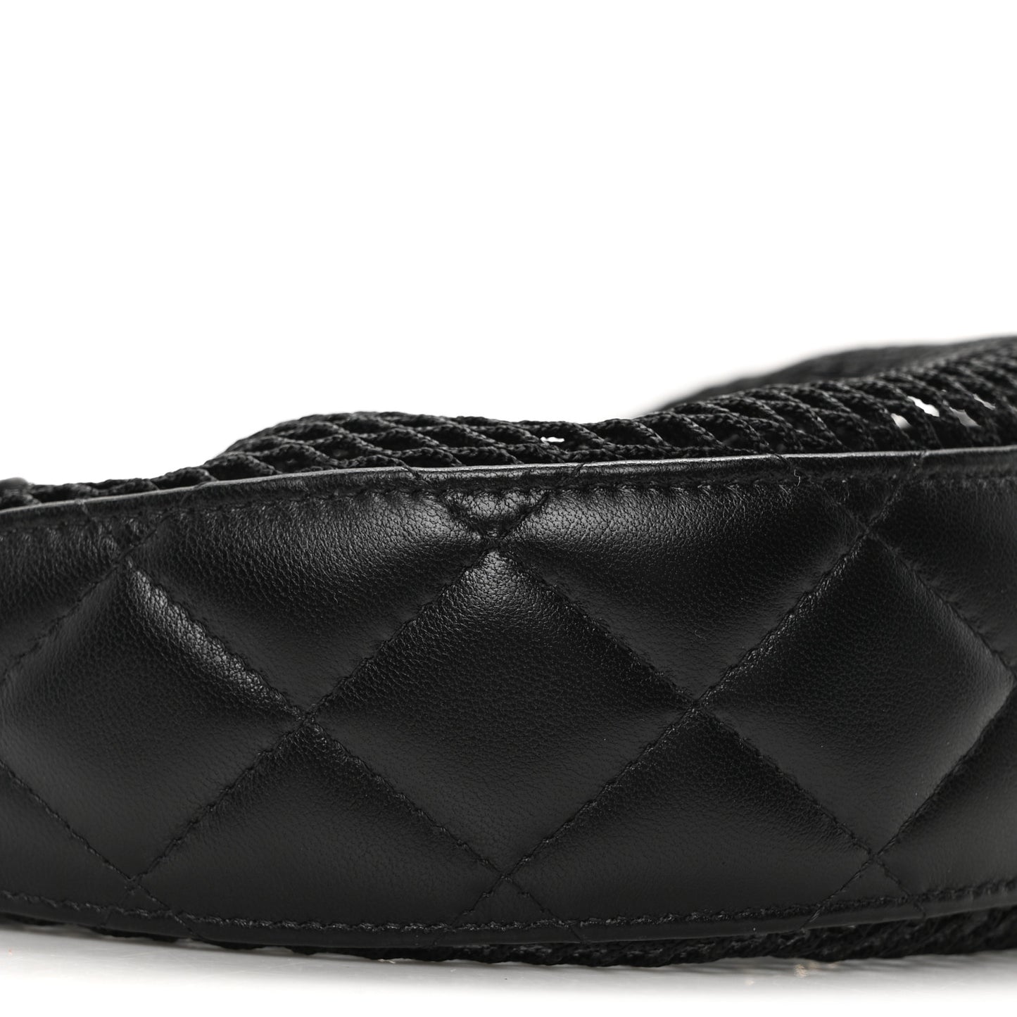 Mesh Shiny Lambskin Chain Hobo Black