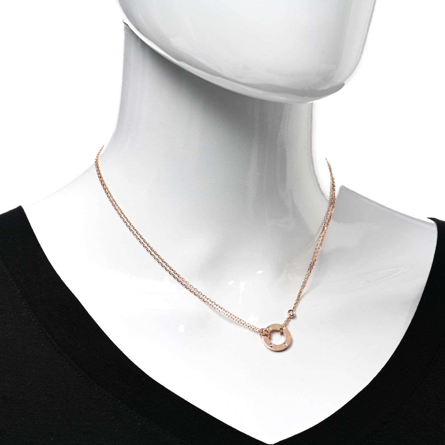 18K Pink Gold 2 Diamond LOVE Necklace