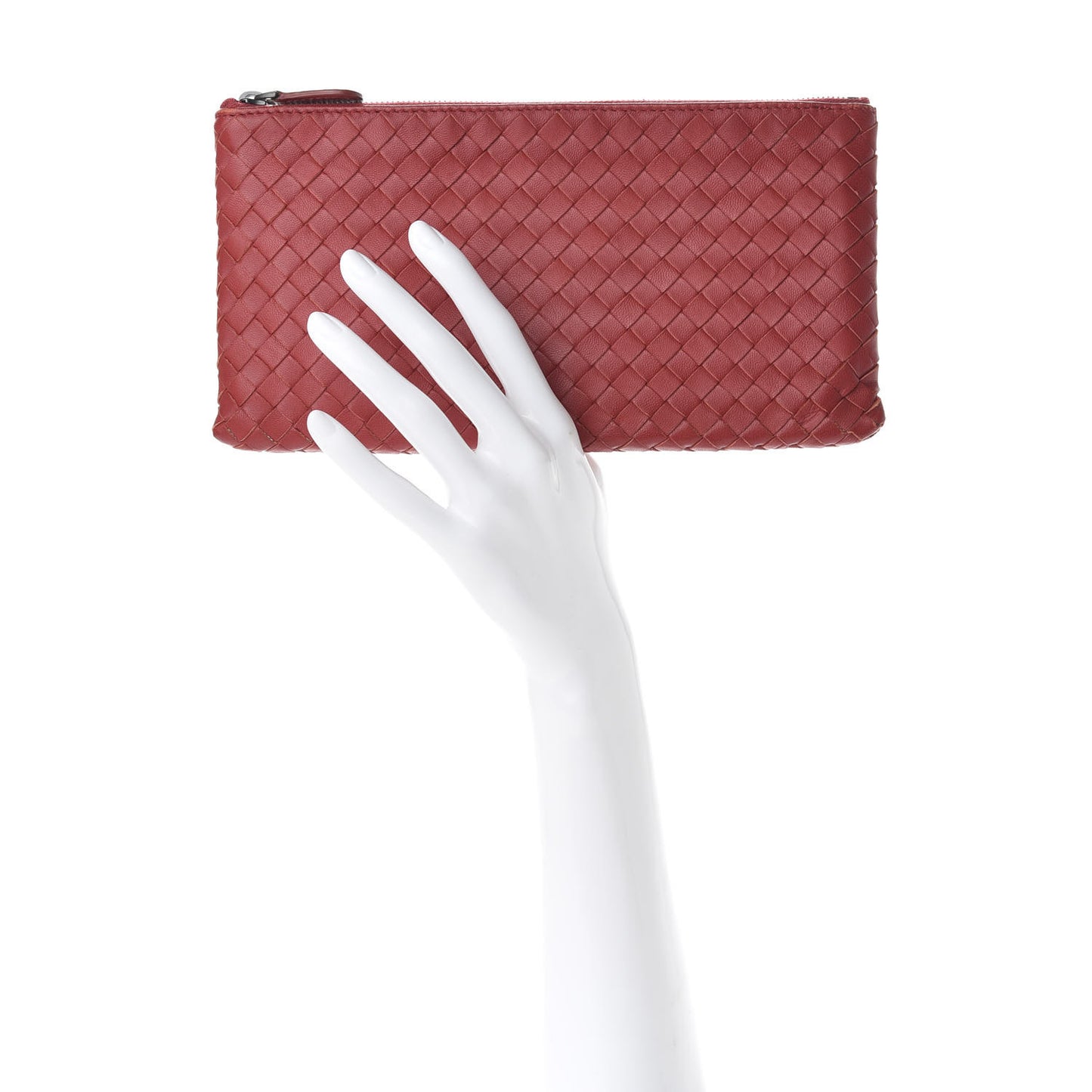 Nappa Intrecciato Flat Zip Pouch Red