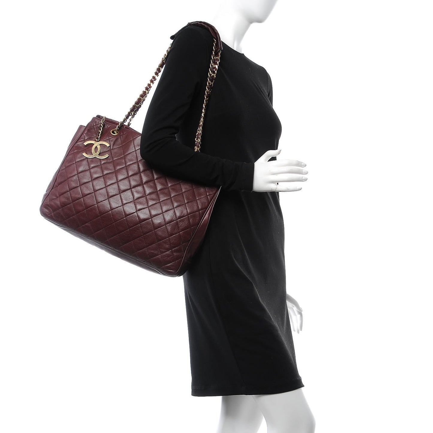 Calfskin Quilted Tote Burgundy