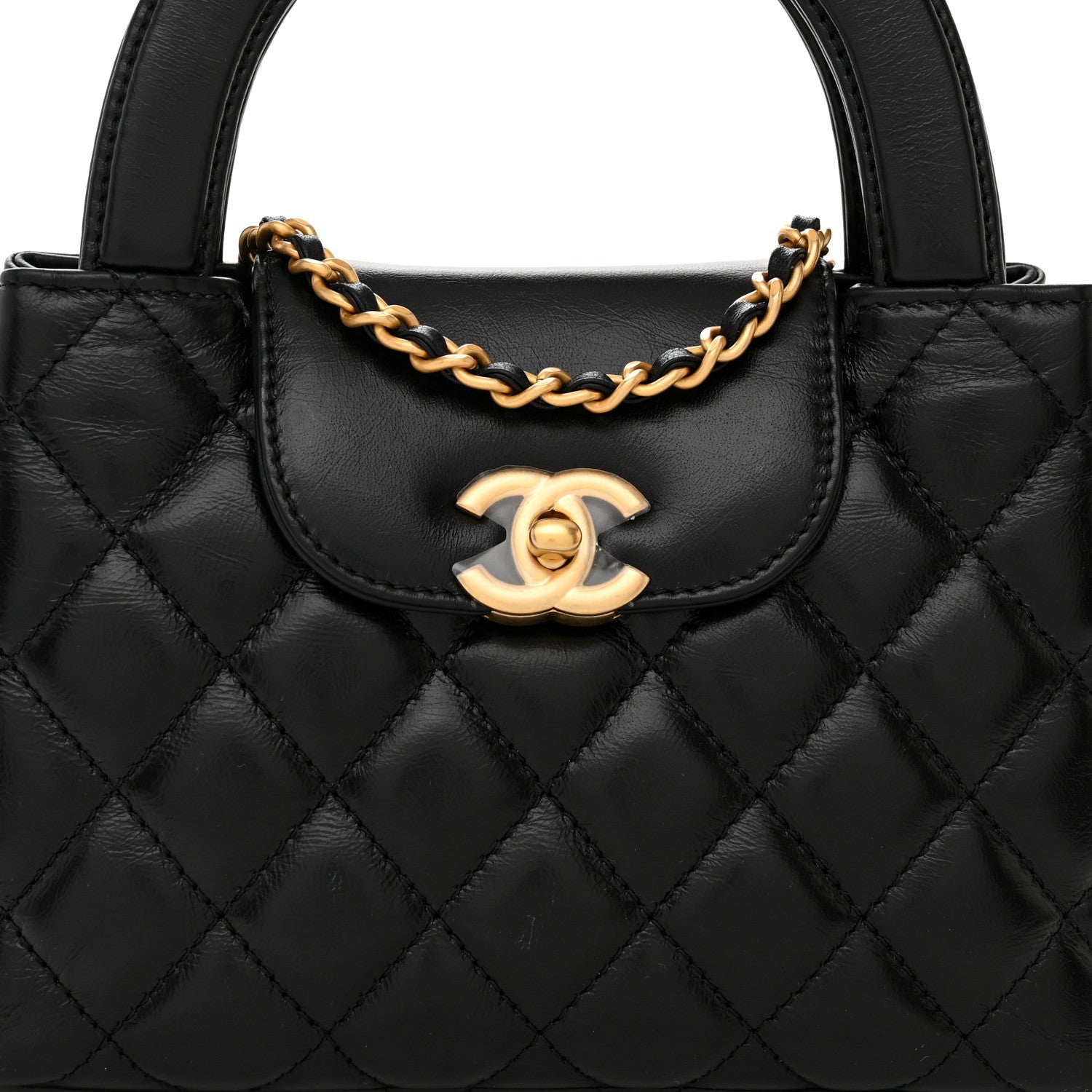 Chanel Shiny Aged Calfskin Quilted Nano Kelly Shopper Black 8 of 10