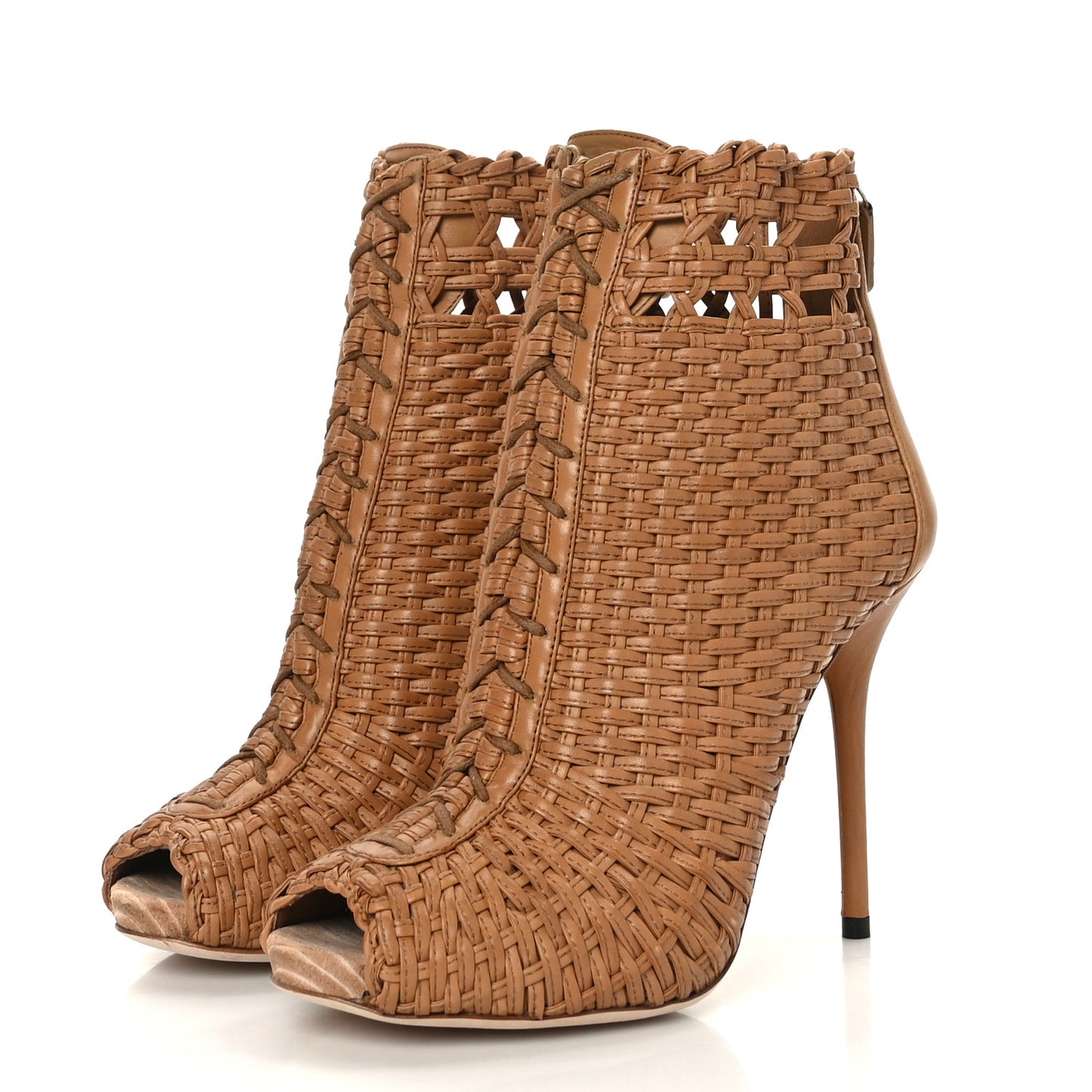Calfskin Peep Toe Ankle Boots 37.5 New Banana
