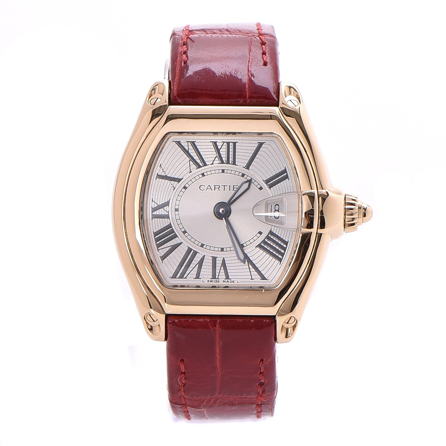 Cartier 18K Gold Alligator Small Roadster Quartz Watch Red 1 of 8