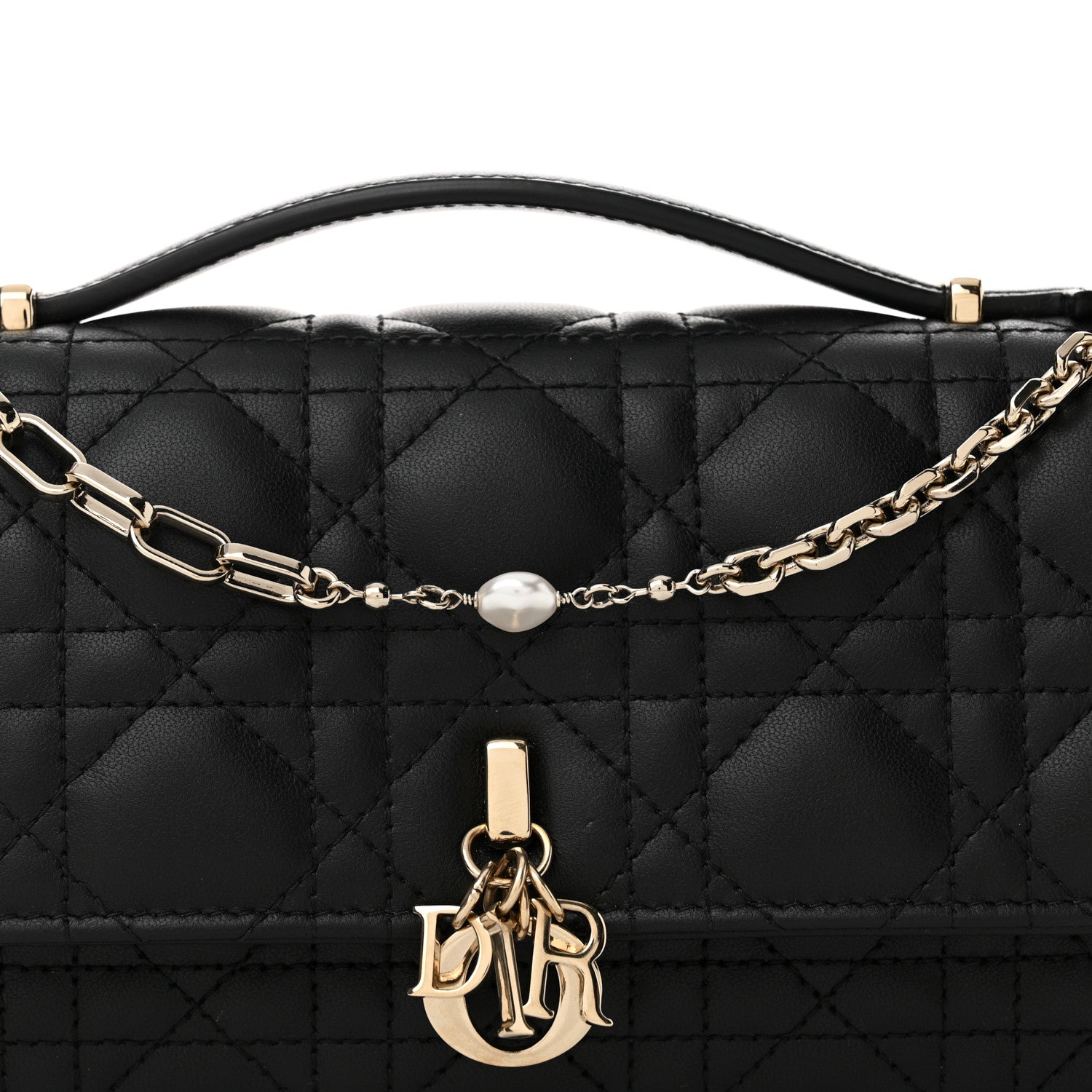 Christian Dior Lambskin Lady Dior Top Handle Clutch Black 1536837