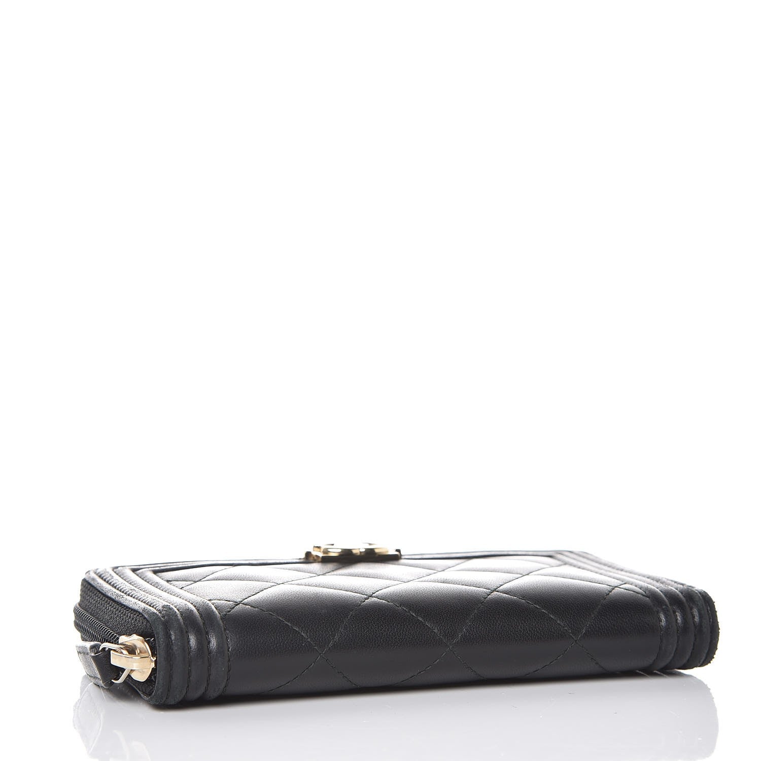 Chanel Lambskin Quilted Small Boy Zip Around Wallet Black 5 of 10