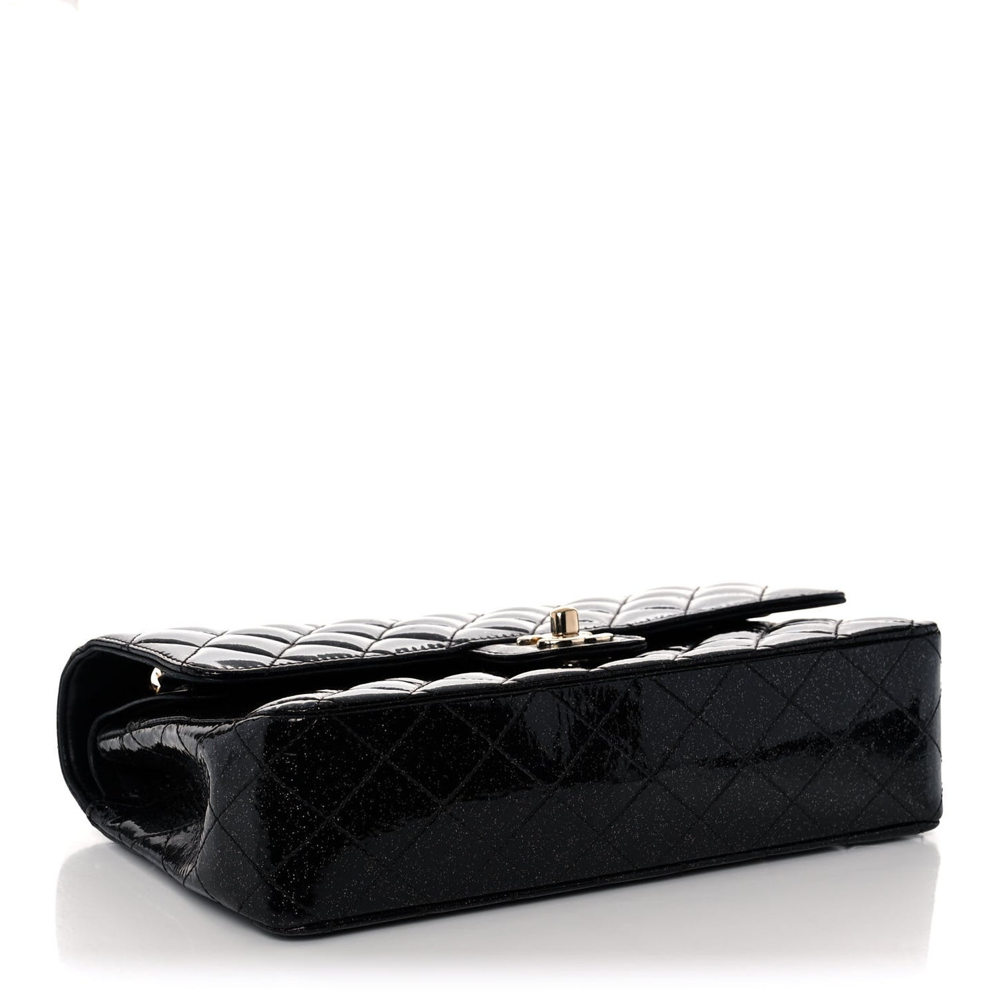 Patent Quilted Sparkle Glitter Medium Double Flap Black