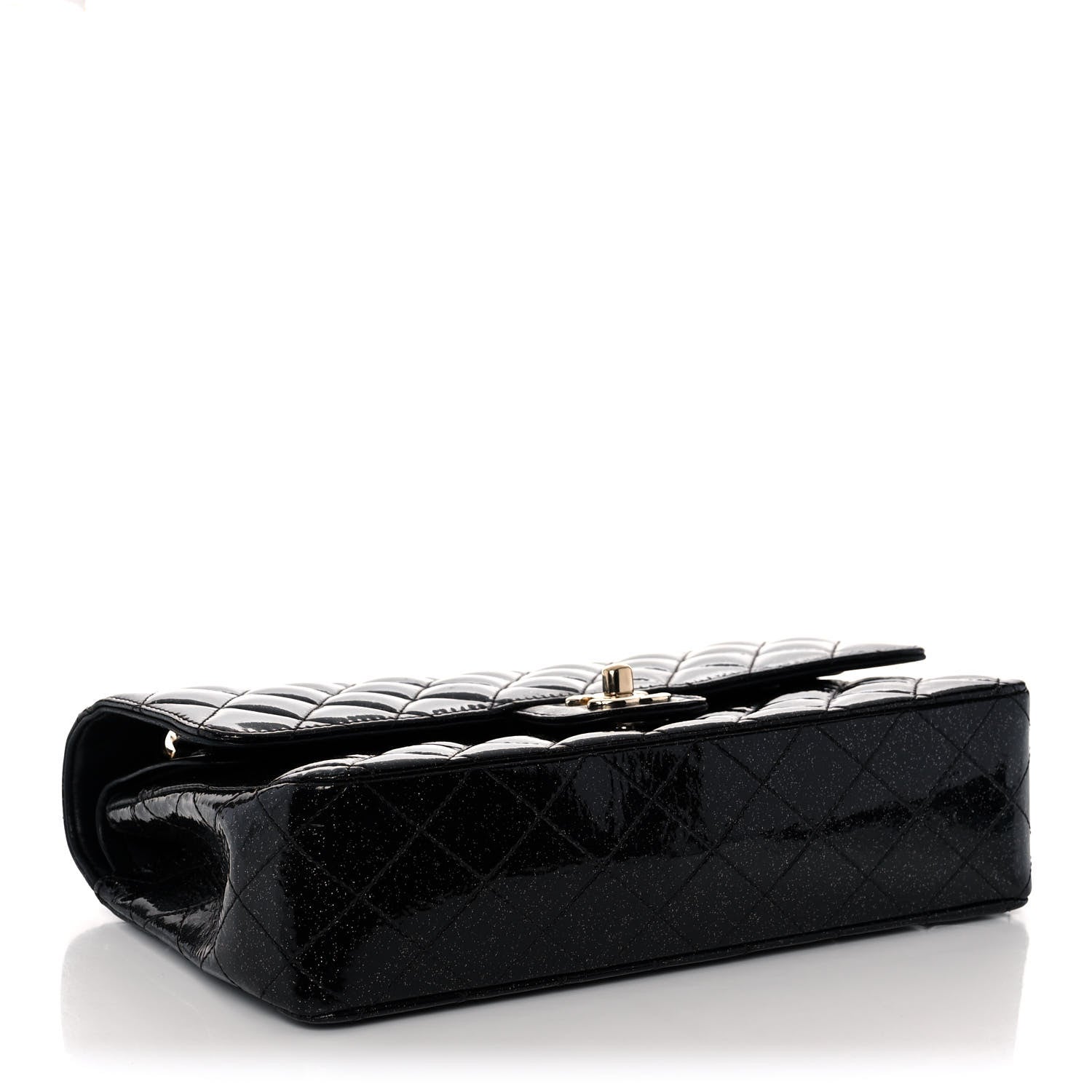 Chanel Patent Quilted Sparkle Glitter Medium Double Flap Black 4 of 14
