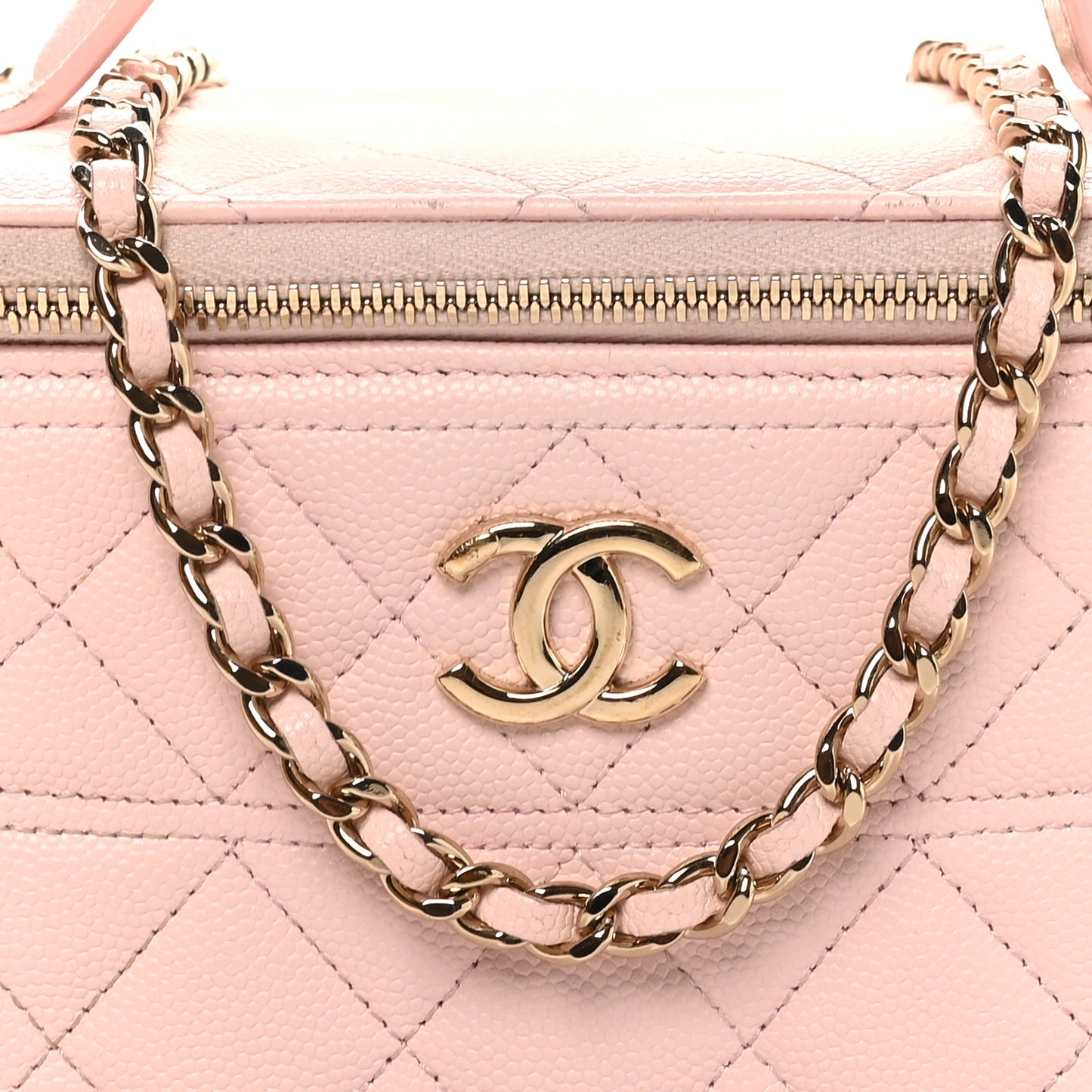 Caviar Quilted Top Handle Vanity With Chain Light Pink