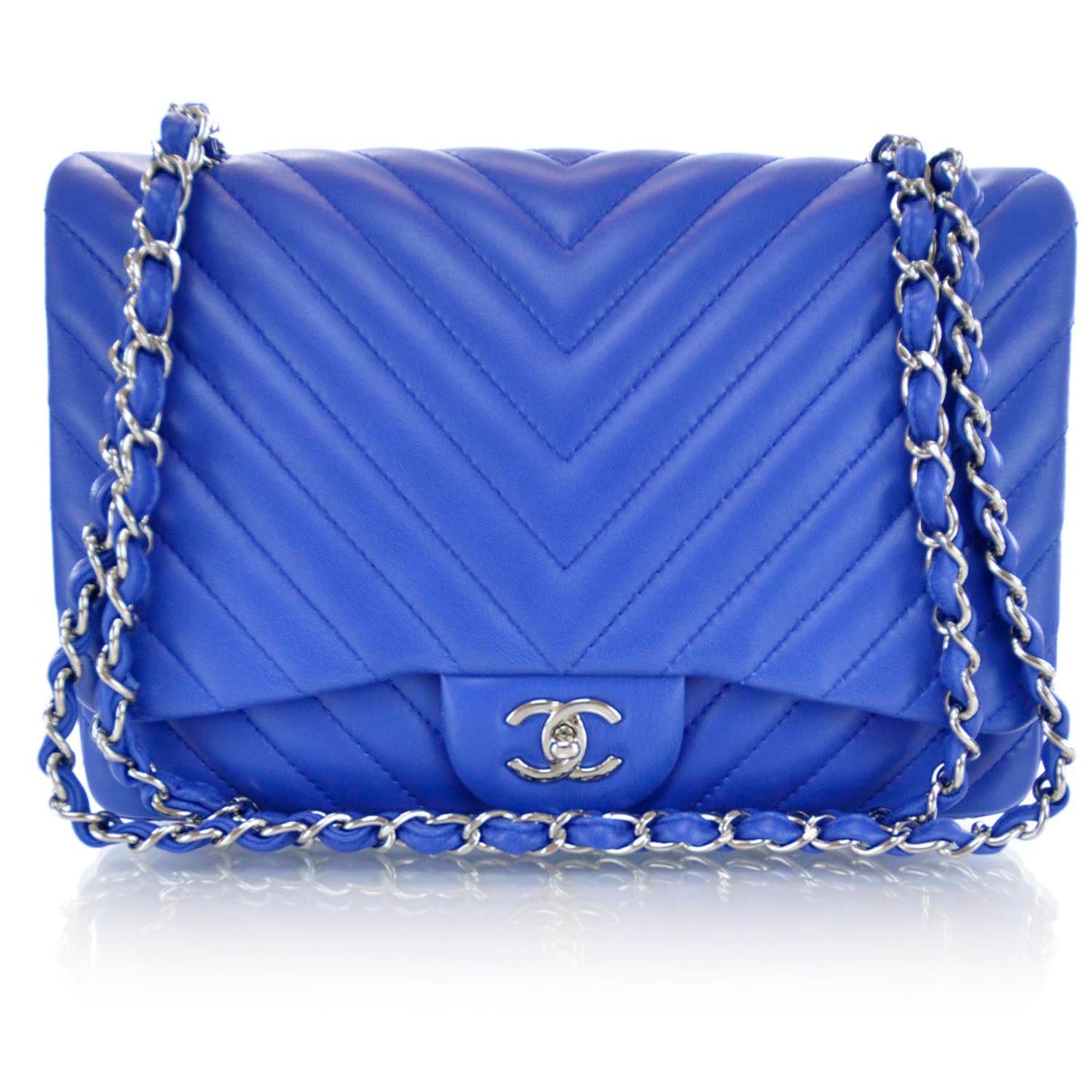 Lambskin Chevron Jumbo Flap Blue Roi