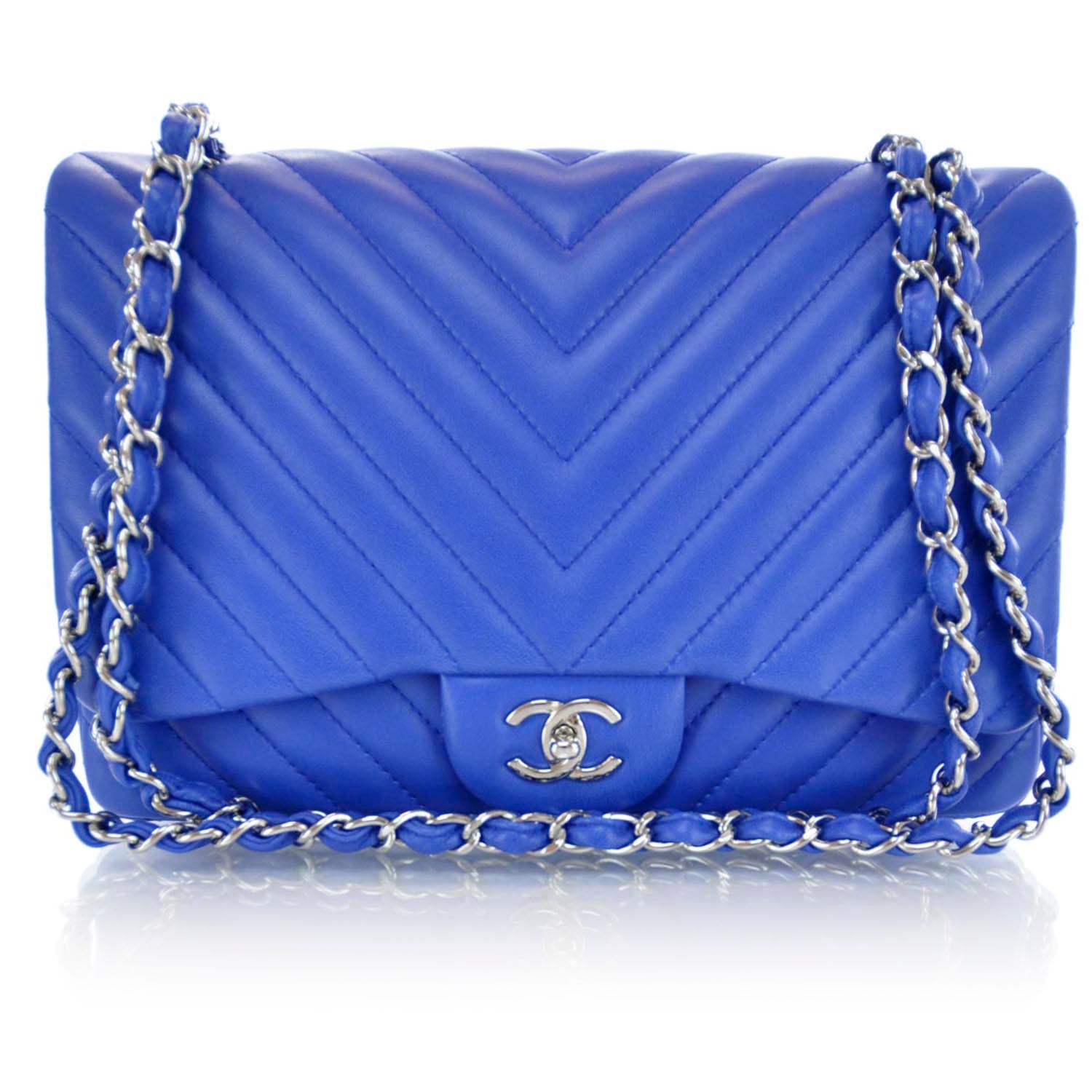Chanel Lambskin Chevron Jumbo Flap Blue Roi 1 of 10