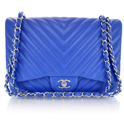 Chanel Lambskin Chevron Jumbo Flap Blue Roi 1 of 10