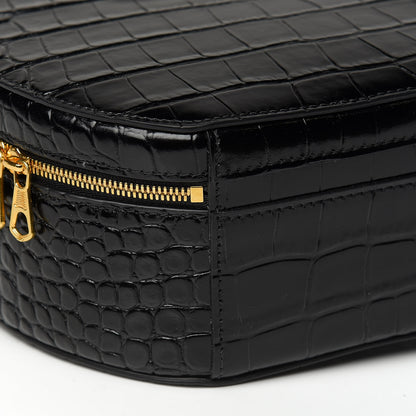 Balenciaga Calfskin Crocodile Embossed Vanity Round Bag XS Black 7 of 9