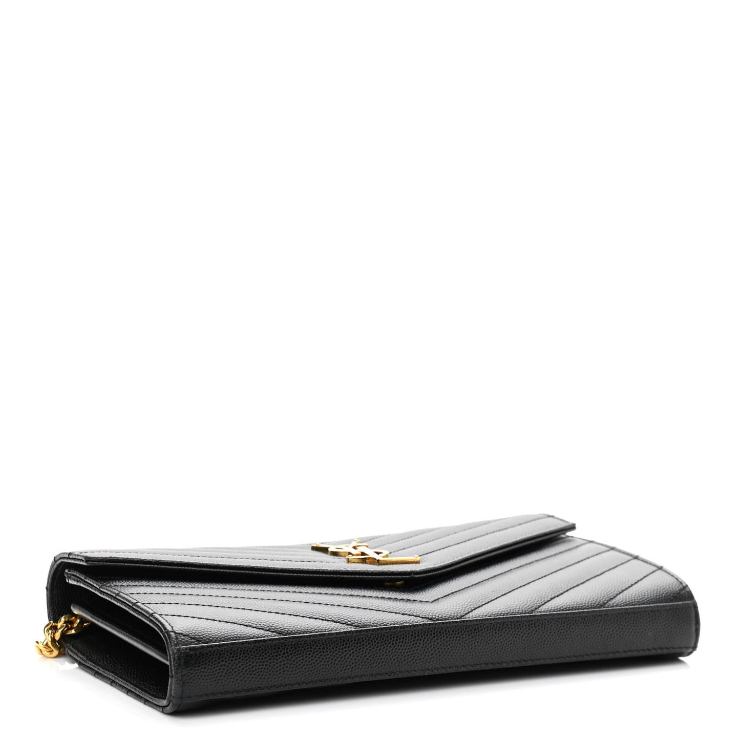 Grain De Poudre Matelasse Chevron Monogram Chain Wallet Black