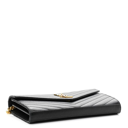 Saint Laurent Grain De Poudre Matelasse Chevron Monogram Chain Wallet Black 4 of 13
