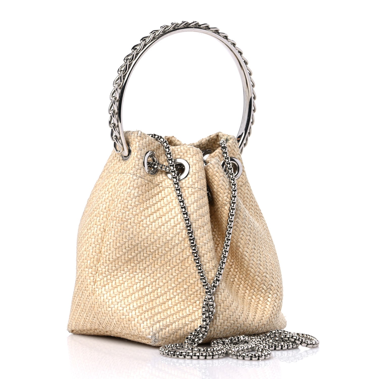 Jimmy Choo Raffia Bon Bon Bucket Bag Beige 3 of 9