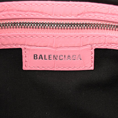 Balenciaga Extra Supple Calfskin Crocodile Embossed Small Le Cagole Shoulder Bag Sweet Pink 7 of 12
