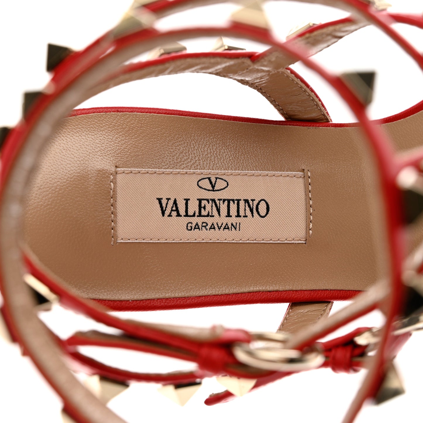Calfskin Nappa Rockstud Ankle Wrap Flat Thong Sandals 35 Rouge Pur