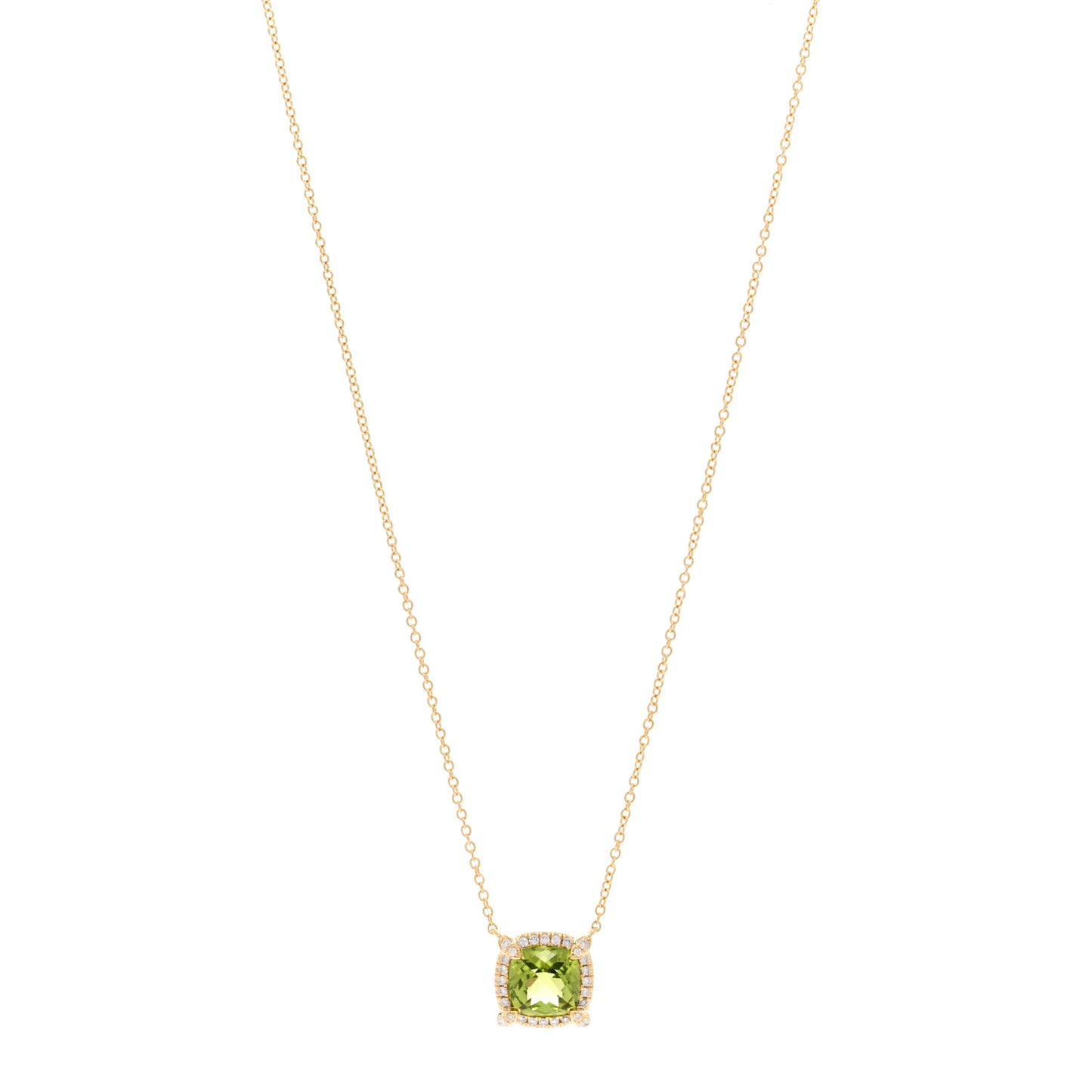 18K Yellow Gold Diamond 7mm Peridot Petite Chatelaine Pave Bezel Pendant Necklace