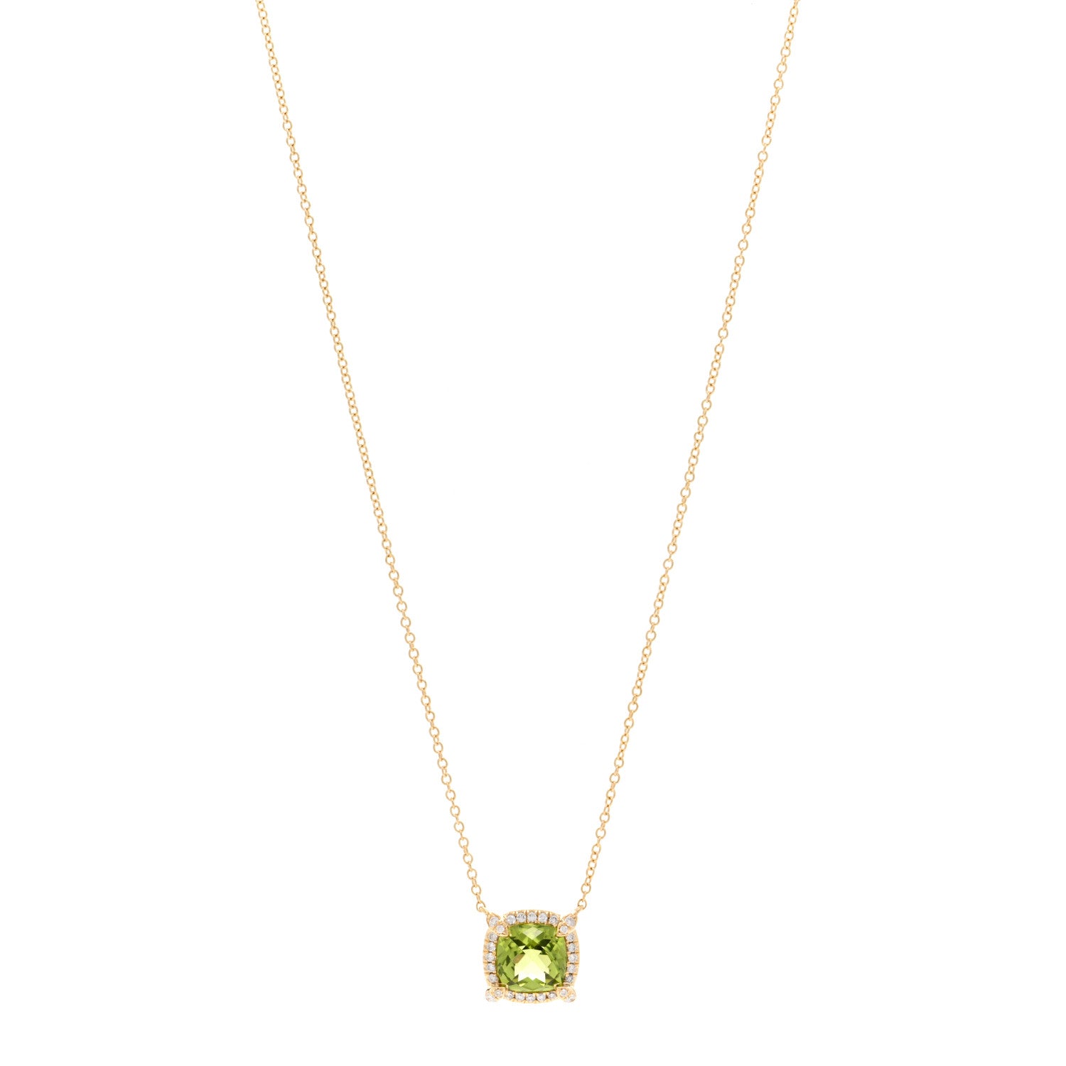 David Yurman 18K Yellow Gold Diamond 7mm Peridot Petite Chatelaine Pave Bezel Pendant Necklace 1 of 4