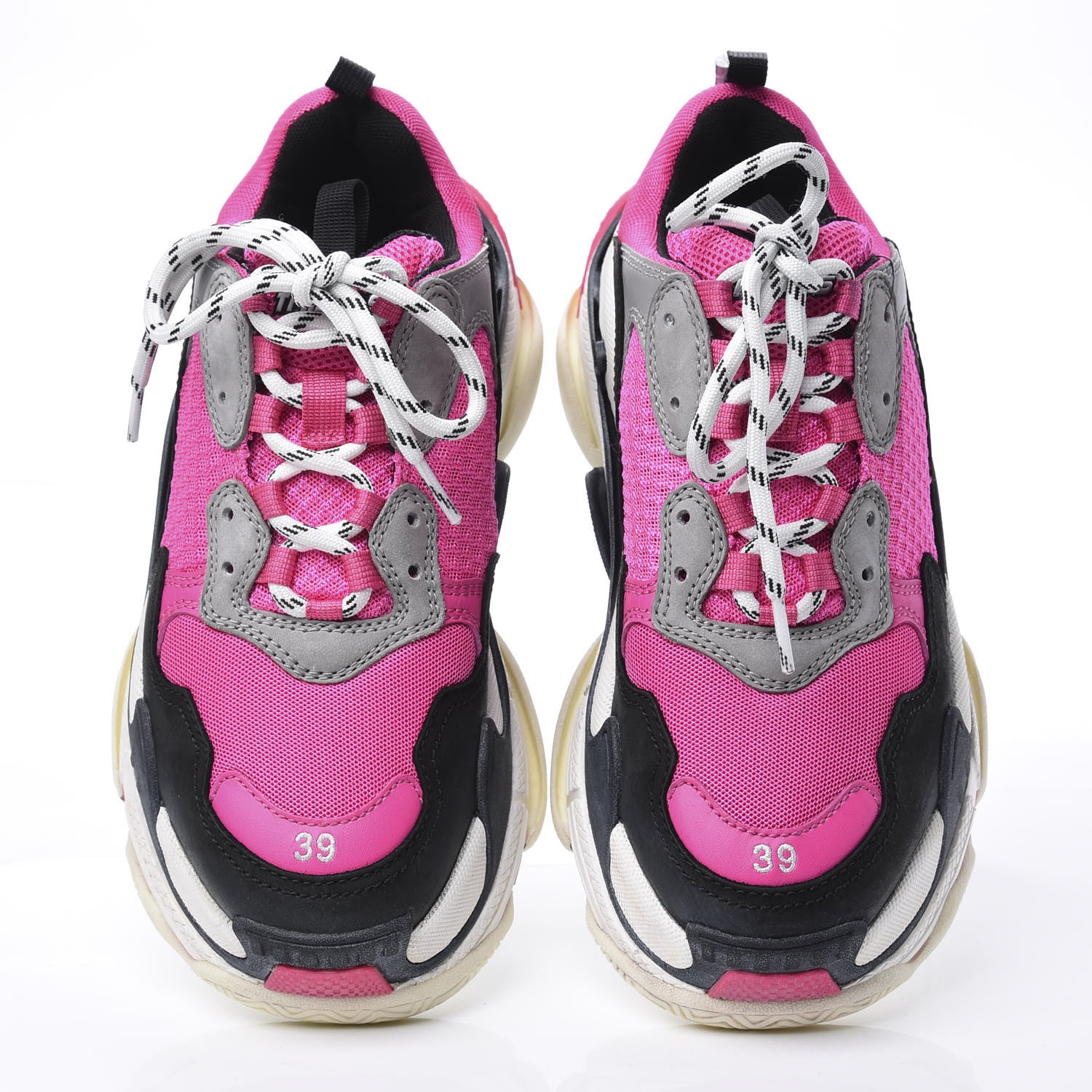 Balenciaga Fabric Mesh Womens Triple S Sneakers 39 Fluo Pink Grey White 5 of 8