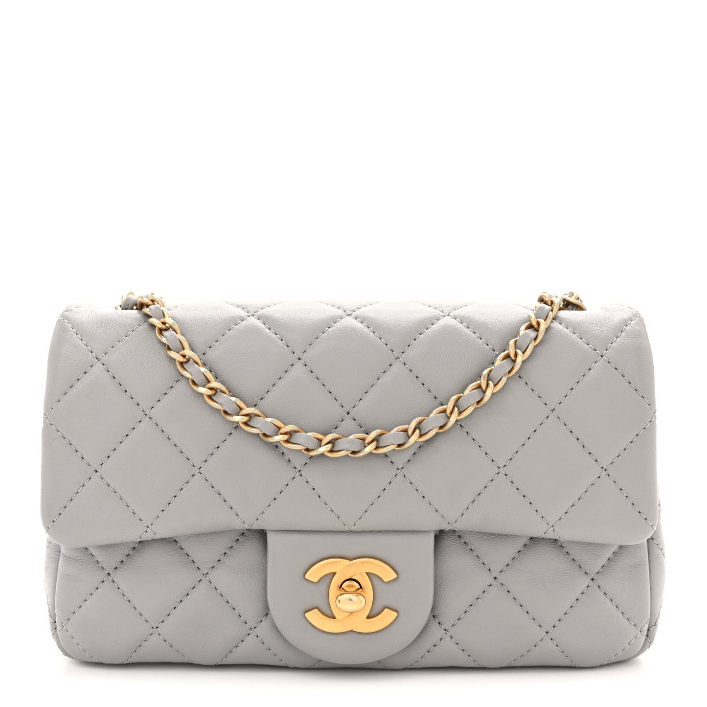 Lambskin Quilted Mini Rectangular Pearl Crush Flap Grey