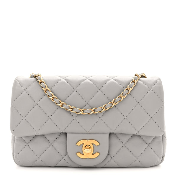 Chanel Lambskin Quilted Mini Rectangular Pearl Crush Flap Grey