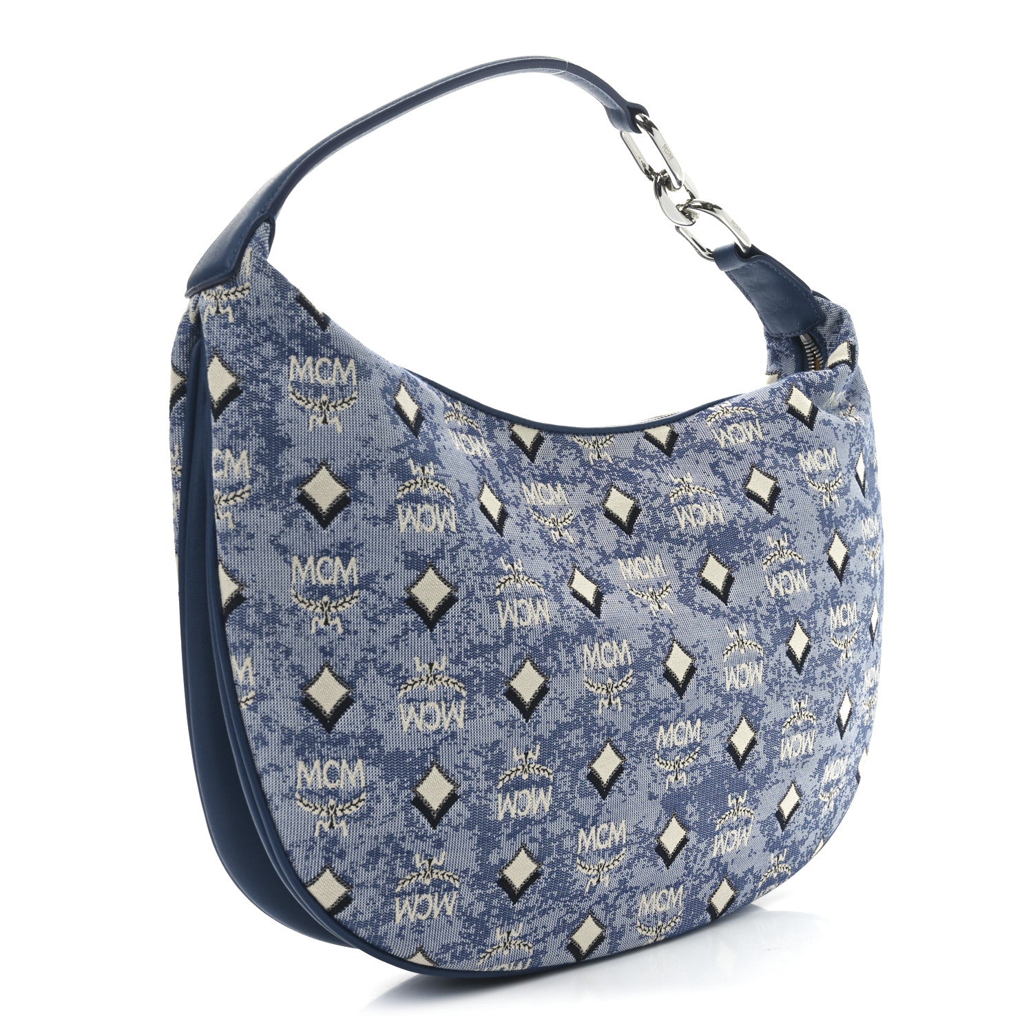 MCM Vintage Jacquard Monogram Hobo Blue 3 of 10