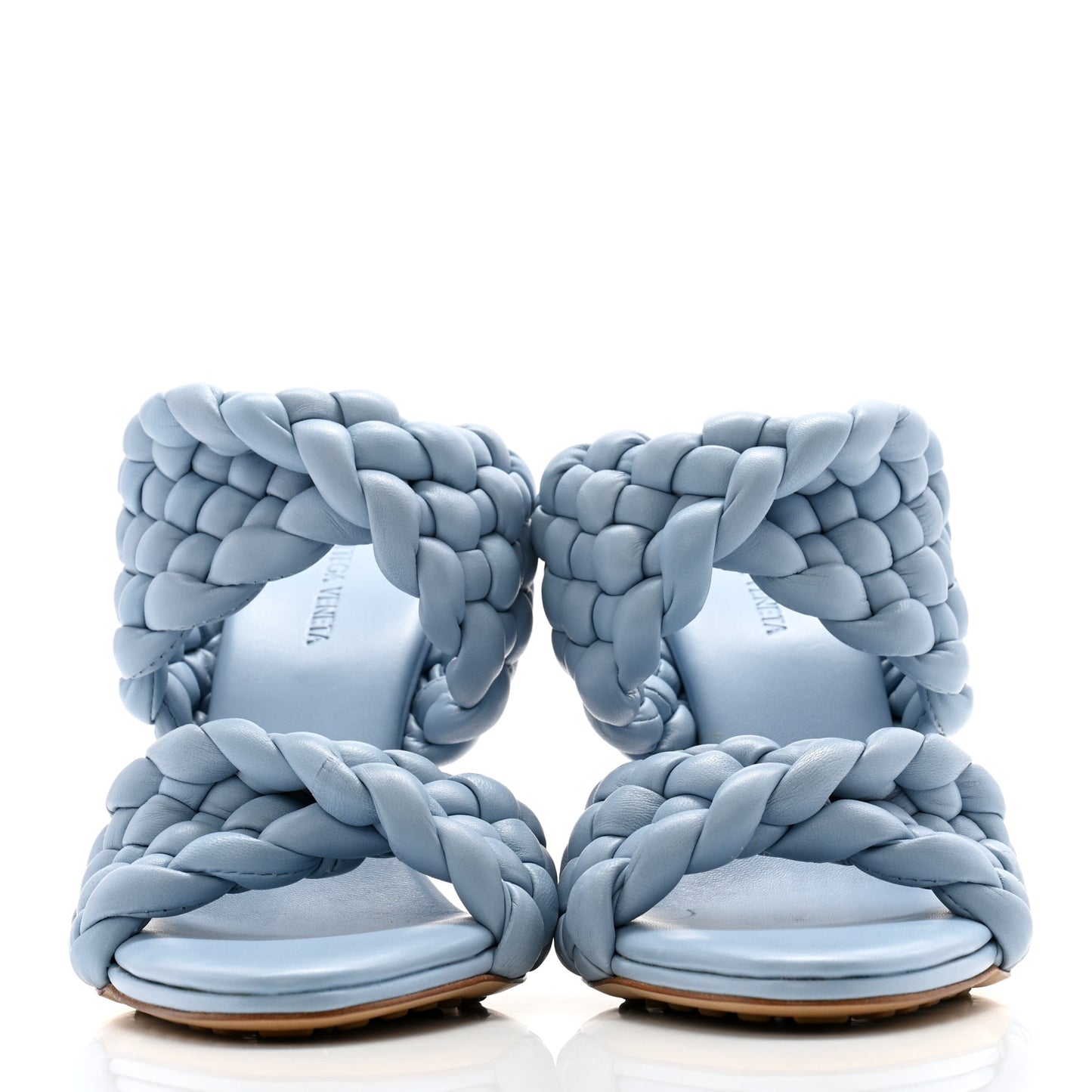 Nappa Twisted Padded Intrecciato Curve Slide Sandals 39 Ice