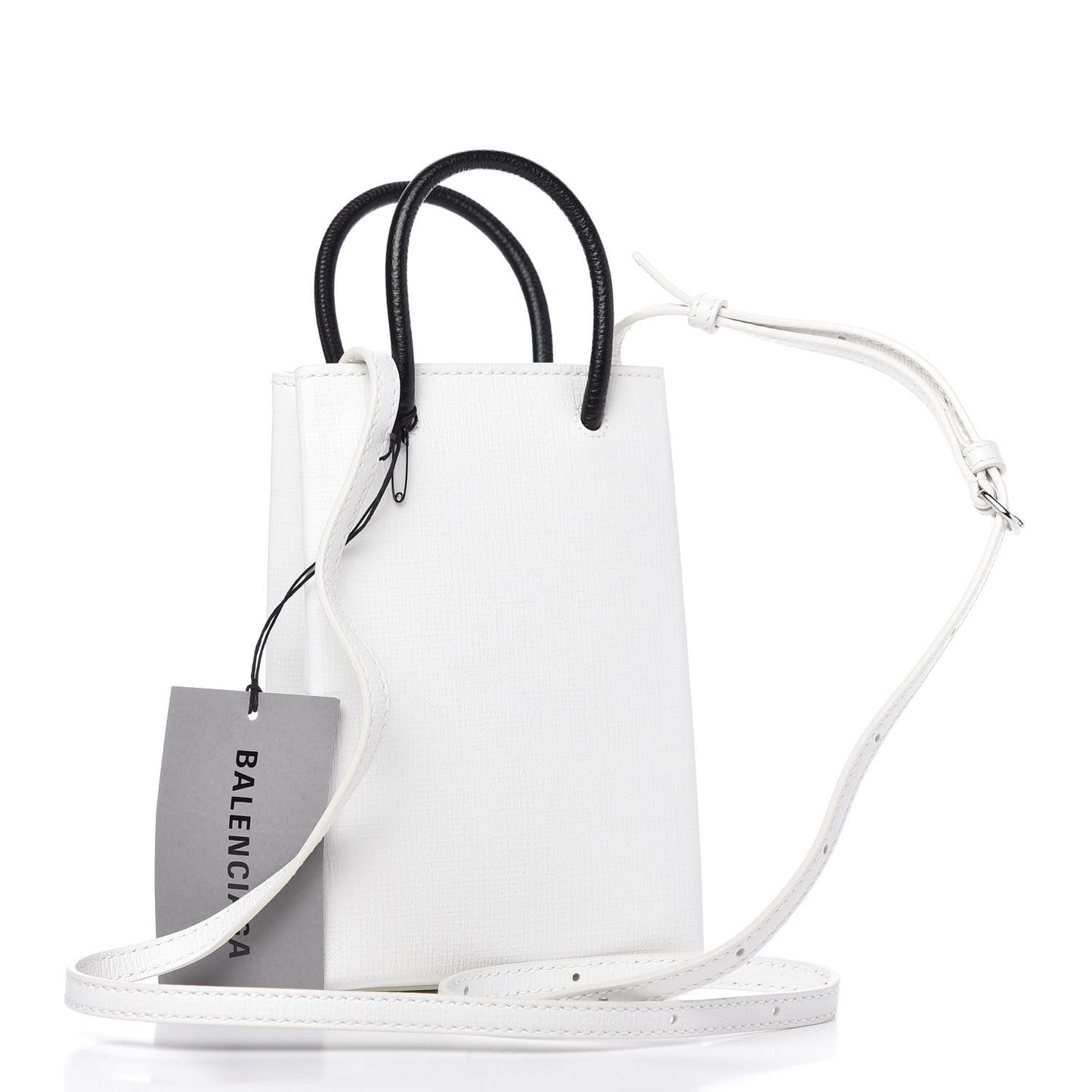 Squared Calfskin Logo Shopping Phone Holder Bag White